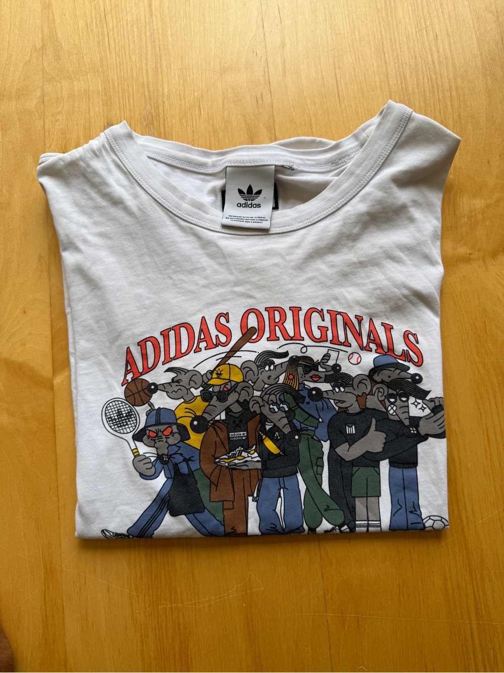 Adidas Originals Three Stripes Team Graphic T Shirt White Cartoon Tee Men’s XL